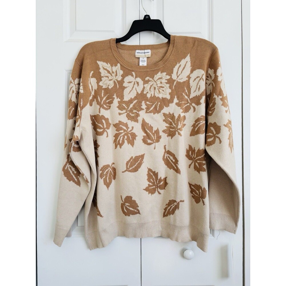 ALFRED DUNNER WOMENS SWEATER PLUS SIZE 2X / 3X BEATIFUL FALL LEAF DESING BEADED
